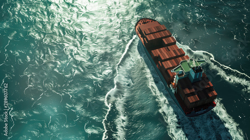 Top View Cargo containers ship logistics transportation Container Ship Vessel Cargo Carrier. import export logistic international export and import services export products worldwide Generative AI © Pavithiran
