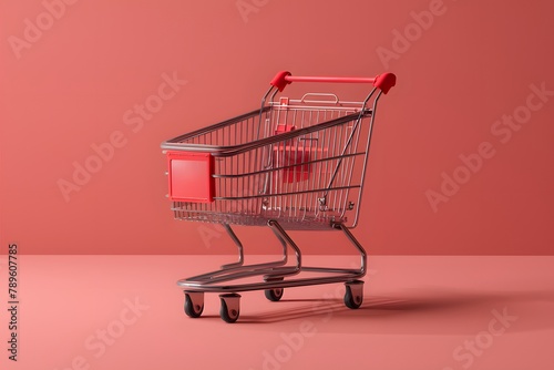 3D rendering empty shopping cart against white background