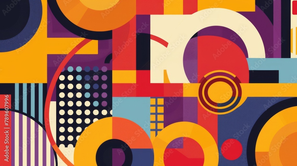 Vibrant Geometric Abstract Artwork with Bold Shapes and Patterns