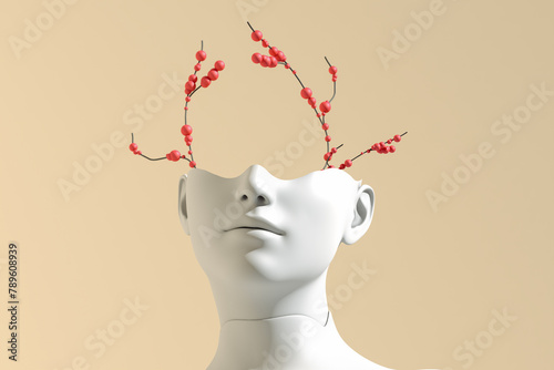 Mannequin Head Adorned With Colorful Spring Flowers photo
