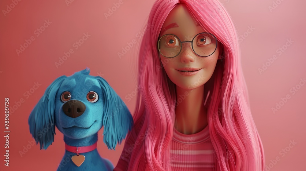 girl cartoon character with pink hair. girl cartoon character with pink hair.