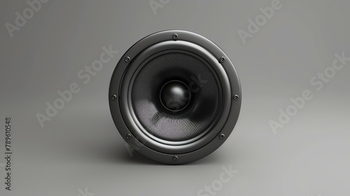 Black speaker driver on a gray background. 3d illustration. photo