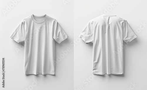 White Blank T-Shirt Mockup Displayed on a Plain Background, Front and Back Views