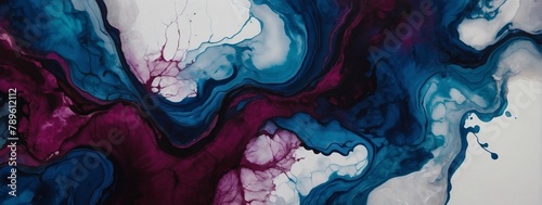 Midnight indigo and wine burgundy abstract background made with alcohol ink technique  bright white veins texture.