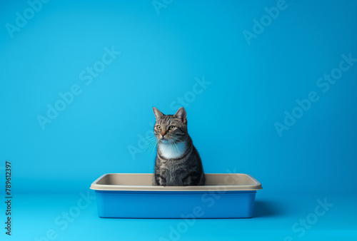 Cat in a litter box photo