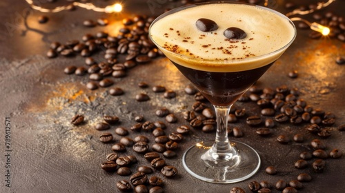 Elegant Espresso Martini Cocktail Adorned with Coffee Beans photo