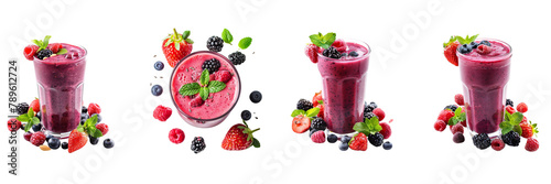  Set of  a black berry smoothie isolated snobbery on a nice glass, mouth-watering fruit blackberry smoothie isolated on a ,transparent background photo