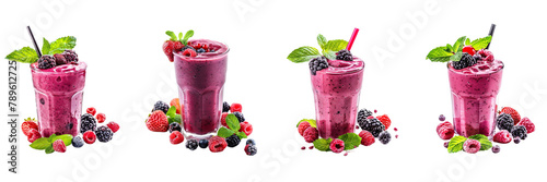  Set of  a black berry smoothie isolated snobbery on a nice glass, mouth-watering fruit blackberry smoothie isolated on a ,transparent background photo