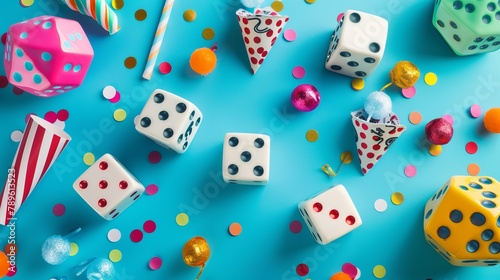 Colorful background. April fool s day background. April fool dice background concept. copy space. National Dice Day recognizes an ancient gaming tool