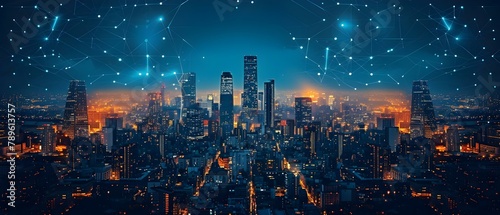 Smart City Connectivity Under Starlit Skies. Concept Smart Technology, City Infrastructure, Connectivity, Starlit Skies