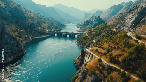 Eco-Friendly Energy: Aerial View of Hydroelectric Dam photo