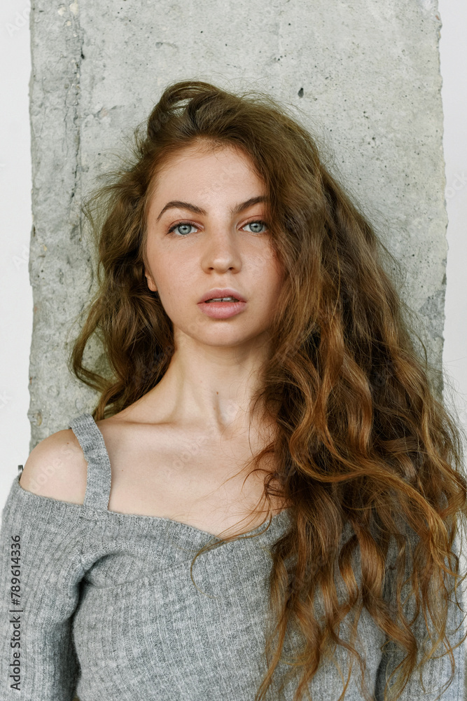Portrait of a Young blue-eyed Woman With Tousled red Hair Portrait of a Young blue-eyed Woman With Tousled red Hair