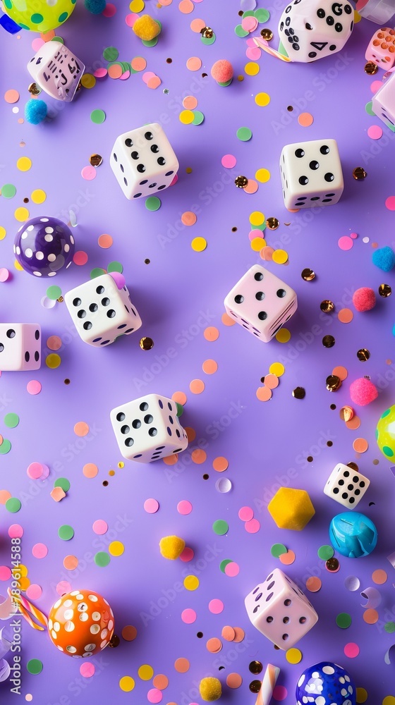 Colorful background. April fool's day background. April fool dice background concept. copy space. National Dice Day recognizes an ancient gaming tool Colorful background. April fool's day background. April fool dice background concept. copy space. National Dice Day recognizes an ancient gaming tool