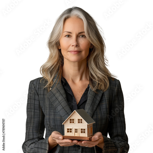 Professional woman holding a model house in her hands