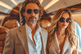  Elegant man and woman inside a private jet