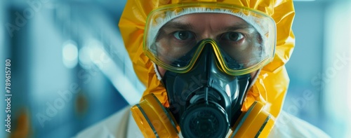 man wearing gas mask