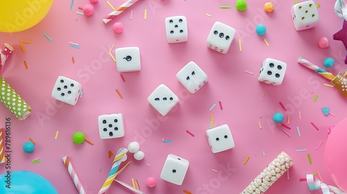 Colorful background. April fool s day background. dice background concept. party greetings card. national dice day