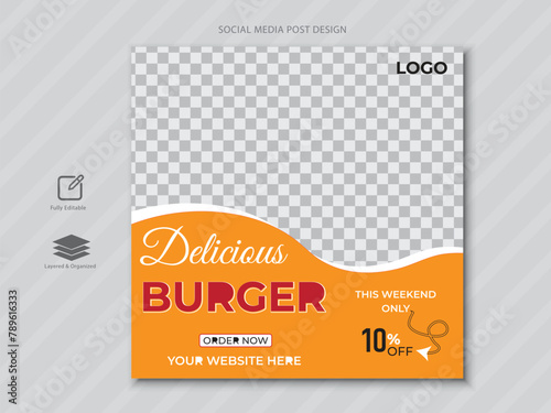 Delicious burger & food menu social media post design