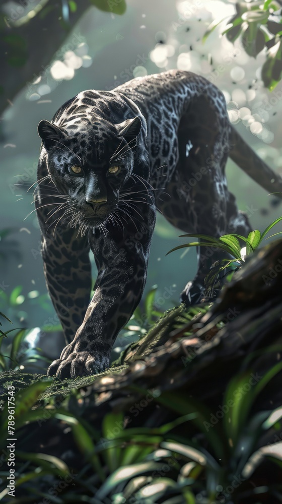 black panther in the jungle character. black panther in the jungle character.
