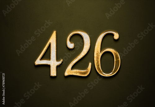 Old gold effect of 426 number with 3D glossy style Mockup. 