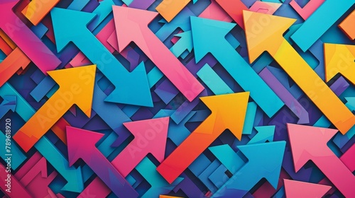 Many colorful arrows pointing in different directions, background