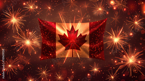 Glowing Fireworks and Canadian Flag Illustration for Canada Day Celebration