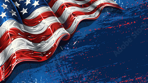 Patriotic American Flag Illustration with Dynamic Paint Splatter
