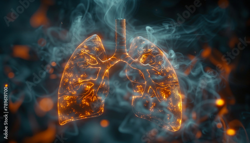 Conceptual Image of Smoking Effects on Human Lungs with Glowing Illustration