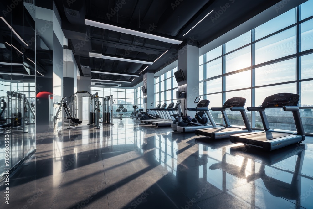 A Modern Gym Interior with High-Tech Equipment, Sleek Design Elements, and a Spacious Layout Encouraging Healthy Lifestyle