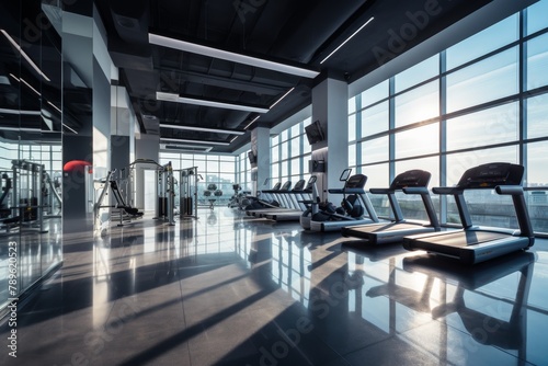 A Modern Gym Interior with High-Tech Equipment, Sleek Design Elements, and a Spacious Layout Encouraging Healthy Lifestyle