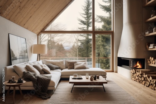 A Cozy Scandinavian Home Design with Minimalistic Interiors  Warm Wood Accents  and a Beautiful View of the Northern Lights