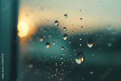 : Single raindrop on window pane photo