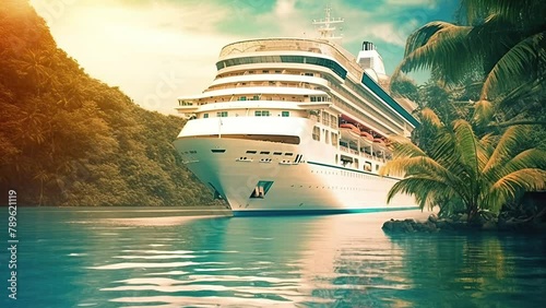 Luxury cruise ship departing from a tropical port, ai generative photo