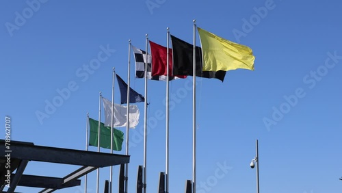 Seven Flags of Racing at Indianapolis Motor Speedway Gate One entrance. IMS is the home of the Indy 500. 15 Second clip. photo