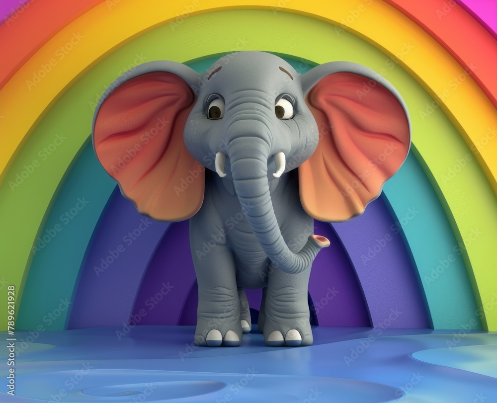 elephant cartoon character on a rainbow background. elephant cartoon character on a rainbow background.