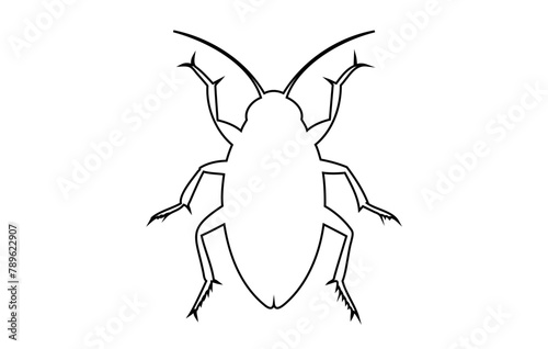Black outline of cockroach isolated on white backdrop Illustration. Icon, sign, pictogram, print. Design element. Pest control and infestation concept for design, print and educational material