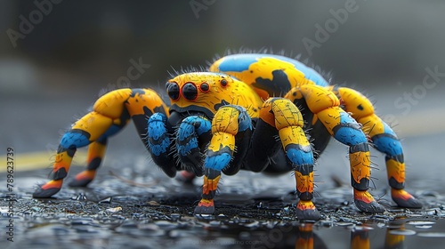 Colorful arthropod crawling on the ground in a macro photography shot