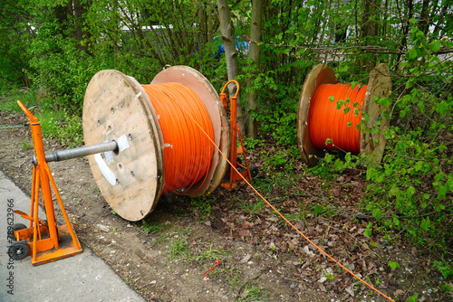 Wallpaper Mural Laying an orange fiber optic cable in the ground, underground cable for faster internet in rural areas, near the city Alfeld, Lower Saxony, Germany, Europe Torontodigital.ca