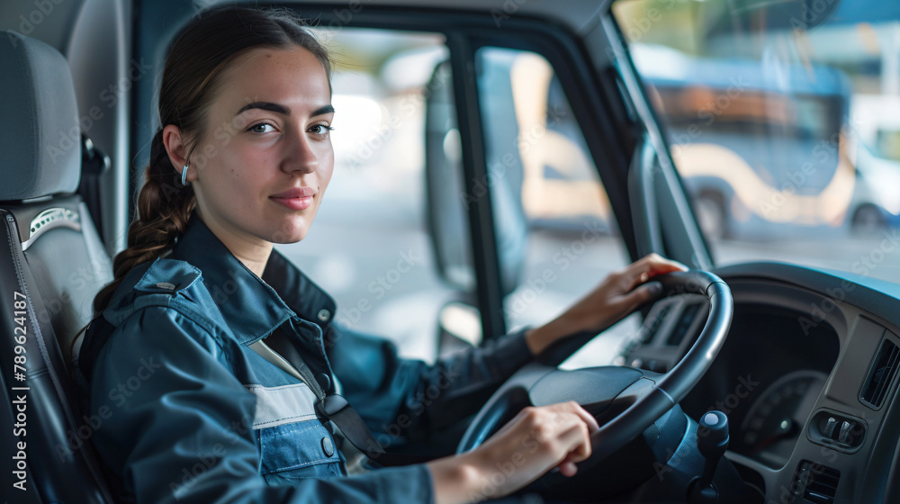 portrait of a professional female bus driver portrait of a professional female bus driver