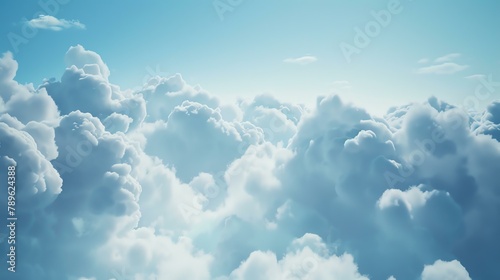 Amazing view of the clouds from above. The white fluffy clouds are lit by the sun and create a beautiful scene. photo