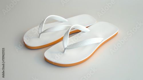 **Image description:** A pair of white flip-flops with orange soles. The flip-flops are made of a soft, rubbery material and have a textured footbed.