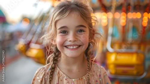 Joyful Moments at the Carousel: Childhood Delight in Minimalist Harmony. Concept Carousel Memories, Minimalist Joy, Childhood Delight, Outdoor Photoshoot, Happy Portraits photo