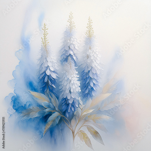 Ilustracja niebieskie kwiaty akwarela