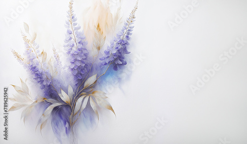 Ilustracja niebieskie kwiaty na białym tle. Motyw kwiatowy. Kartka na zaproszenie. Puste miejsce na tekst
