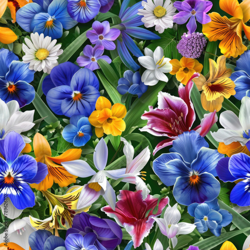 seamless pattern of blue flowers