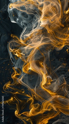 Abstract image of swirling golden smoke patterns on a dark black background, giving a sense of mystery and elegance