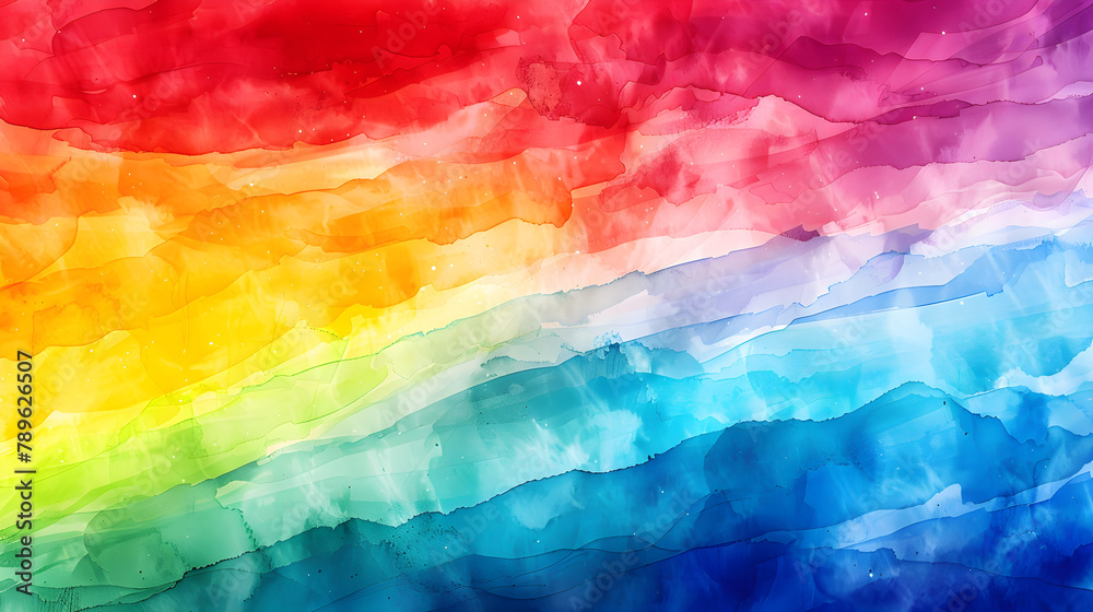 Vibrant abstract rainbow watercolor background, ideal for LGBTQ Pride Month events, digital art illustration.