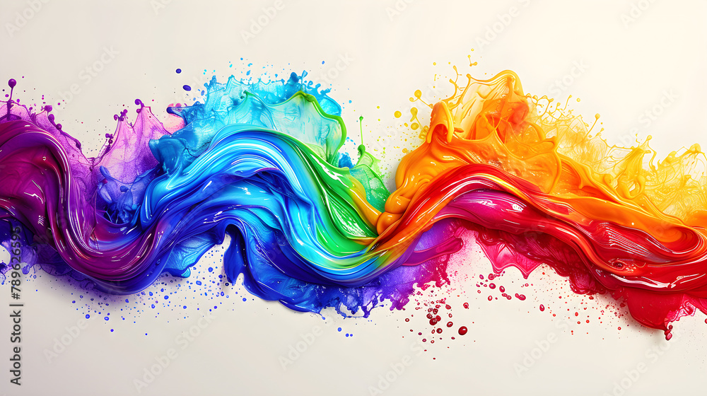 Vibrant abstract paint splashes in rainbow colors, suitable for artistic backgrounds or LGBTQ+ pride themes.