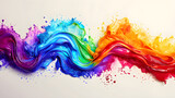 Vibrant abstract paint splashes in rainbow colors, suitable for artistic backgrounds or LGBTQ+ pride themes.