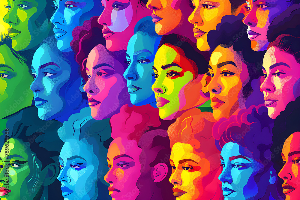 Colorful pop art illustration of diverse people representing LGBT pride and cultural diversity.